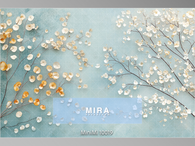 MiniMì 10019 - Fiori bianco e crema su sfondo menta azzurro